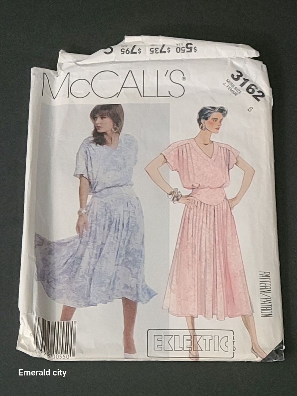 Vtg McCall’s Pattern #3162 Miss 8  Pull-over Dress 1987 Shoulder Pads Cut
